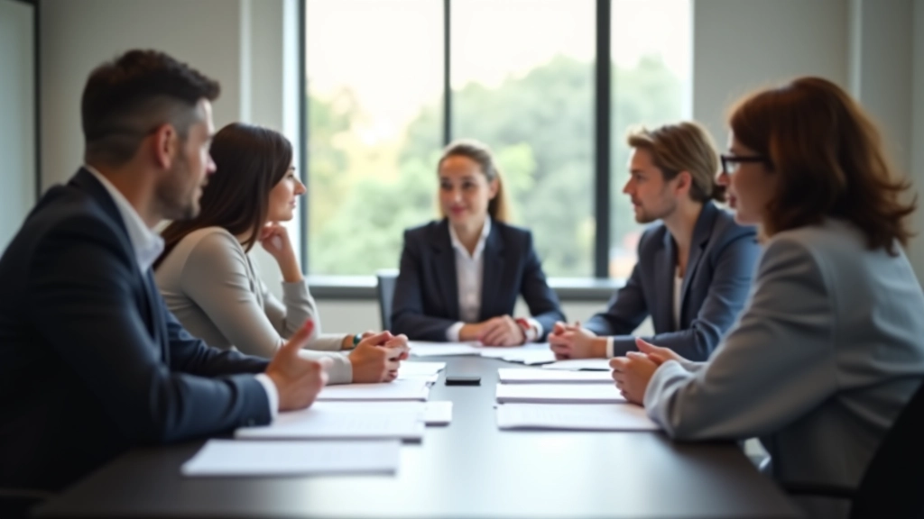 Equipa em reunião estratégica ao redor de mesa com documentos e notas, ambiente colaborativo e focado