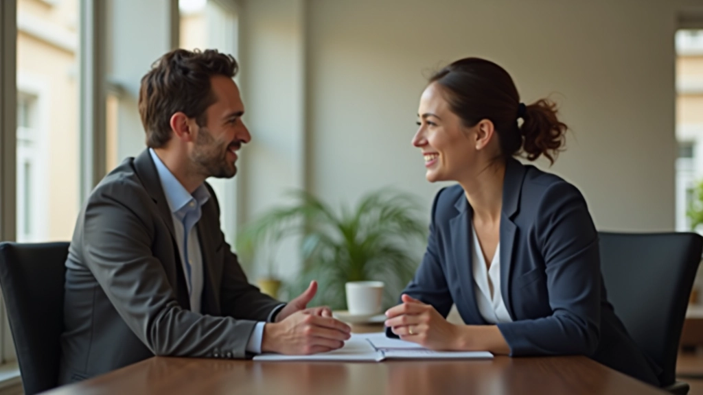 Dois profissionais em conversa, resolvendo desacordo de forma construtiva num ambiente calmo