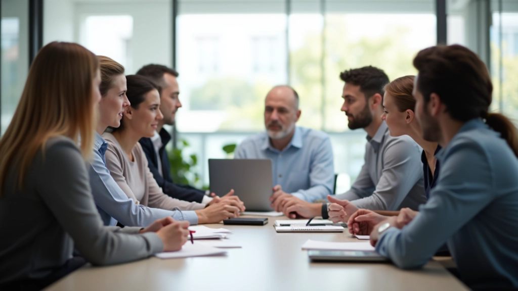 Equipa em discussão colaborativa sobre estratégia de negócios