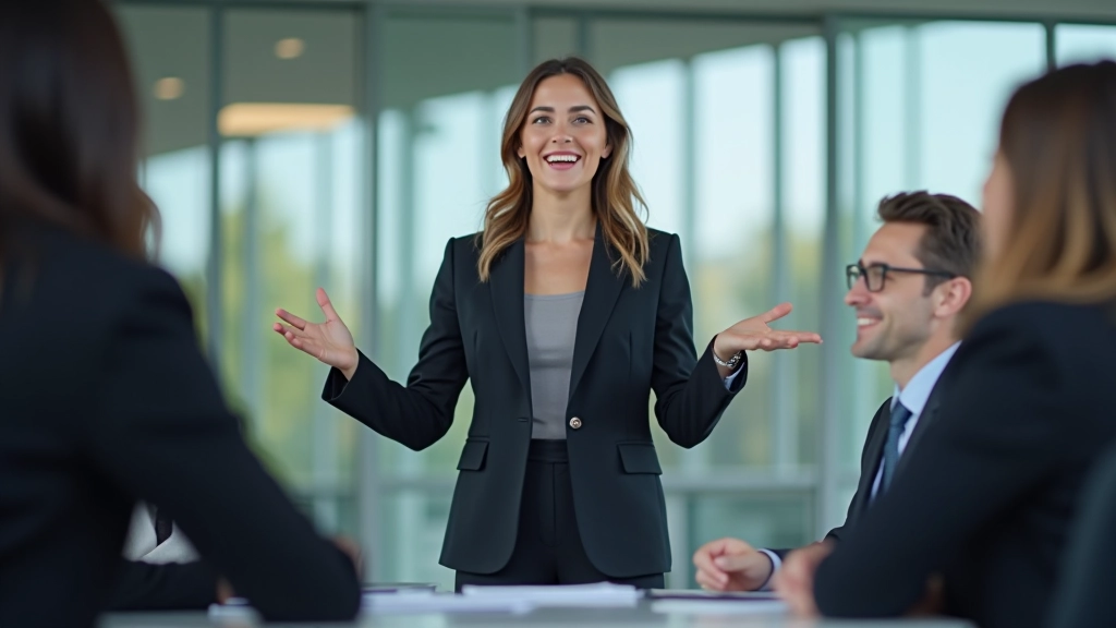 Líder inspirador apresentando visão estratégica para equipa motivada
